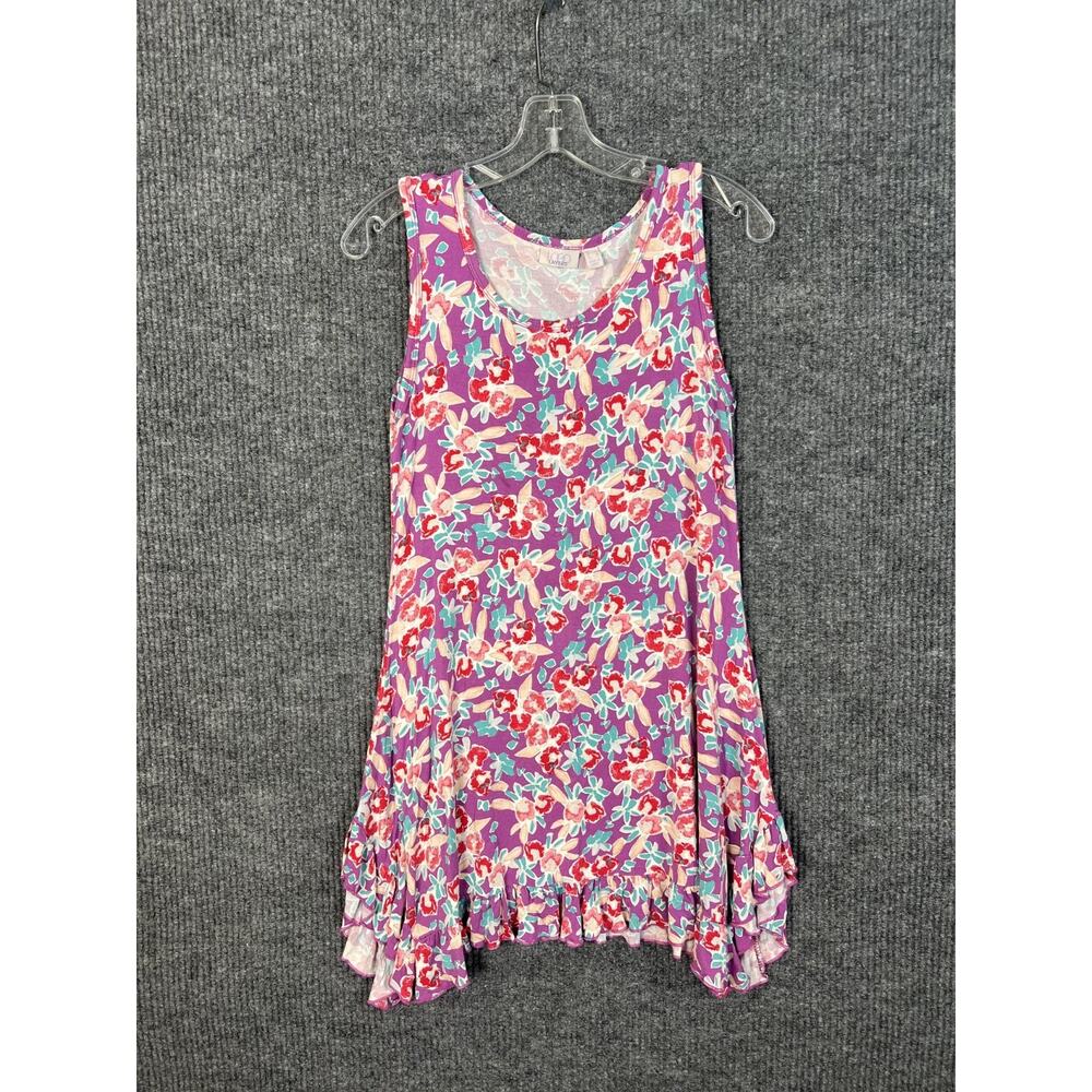 Logo Layers Tunic Tank Womens Small Ruffle Hem Purple Floral Bohemian Stretch